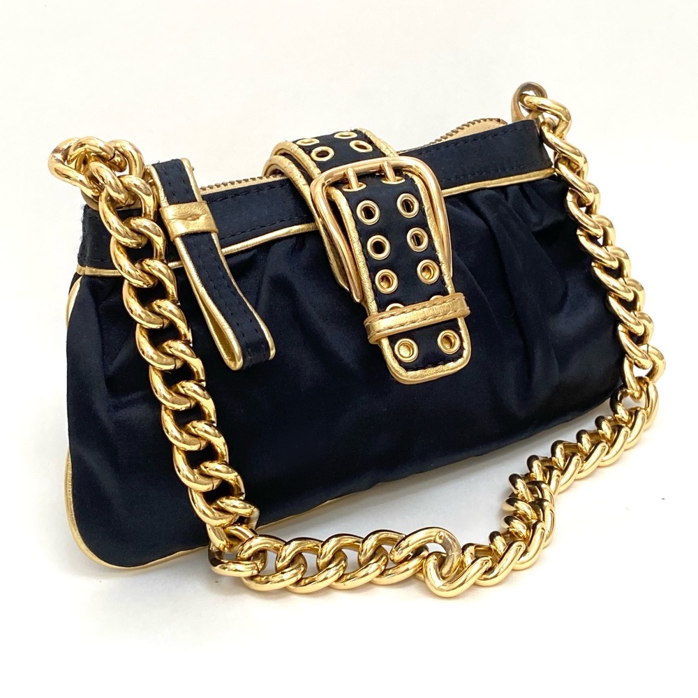 Black Satin Gold Chain Strap Evening Bag